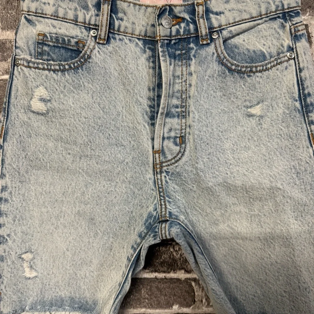 Revice Beverly Drive Button Fly Long Bermuda Denim Jean Shorts distressed